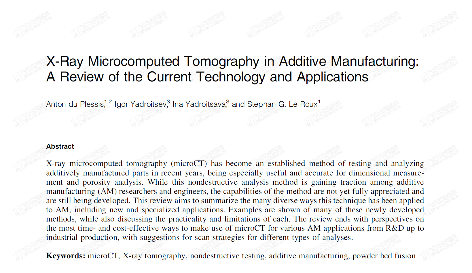 增材制造中的x射线显微计算机断层扫描报告