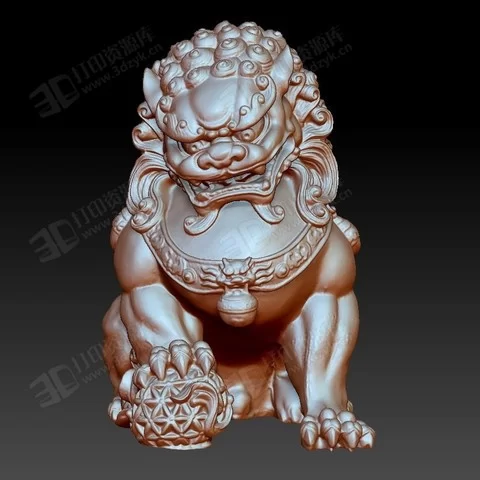 守門的石獅子雕塑 動物模型stl  3d打印模型 (2).webp