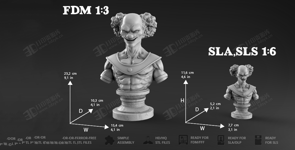 Belmod小丑半身像 3D打印模型stl人物雕刻手辦素材文件 (4).png