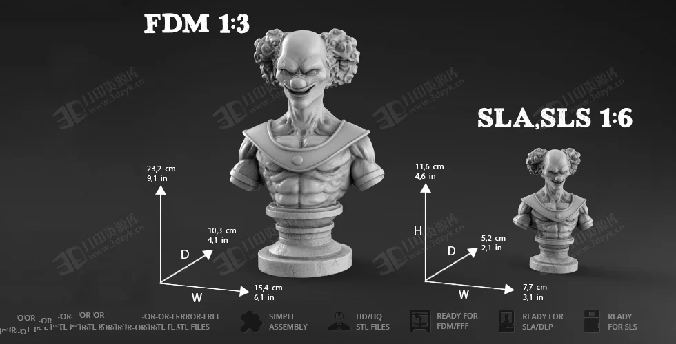 Belmod小丑半身像 3D打印模型stl人物雕刻手辦素材文件 (4).webp