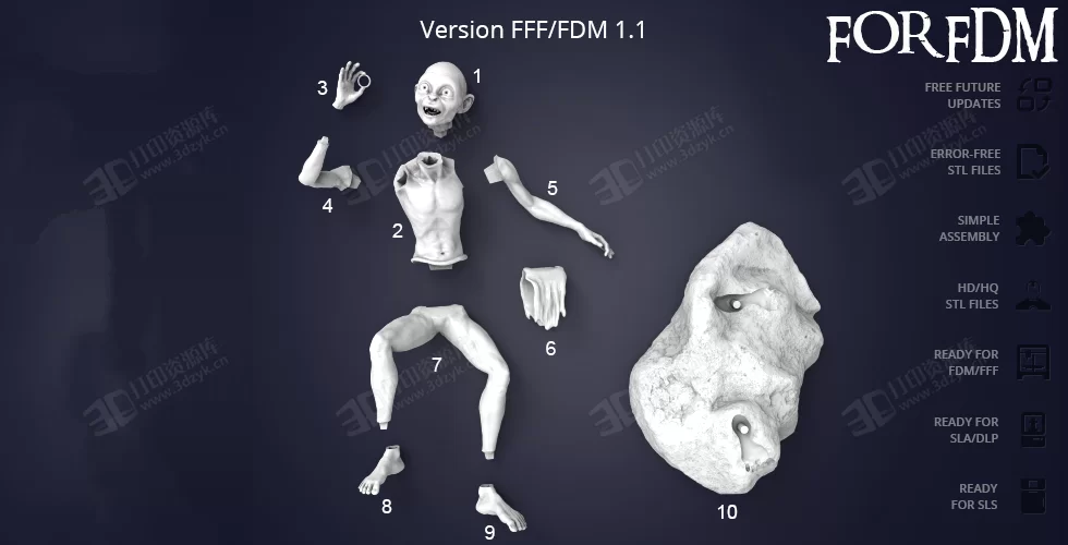 指環(huán)王魔戒中咕嚕 高精度拆件電影角色影視手辦素材stl文件 (1).webp