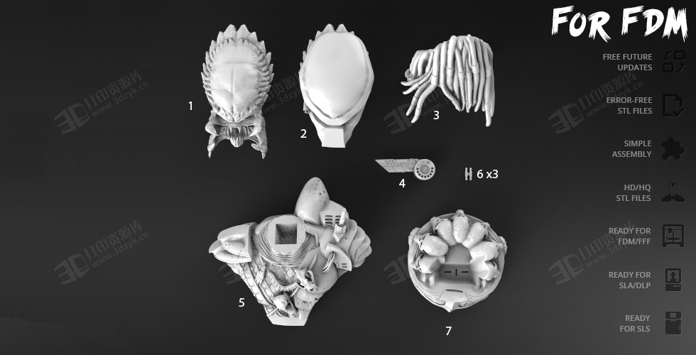 異形鐵血戰(zhàn)士捕食者半身像 雕塑人物3d模型素材stl文件 (1).png