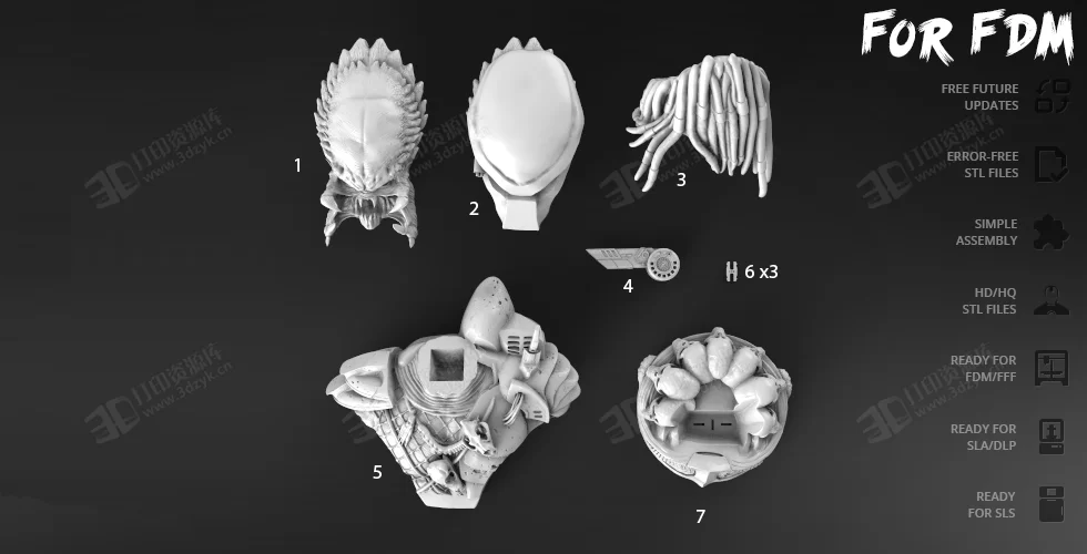 異形鐵血戰(zhàn)士捕食者半身像 雕塑人物3d模型素材stl文件 (1).webp