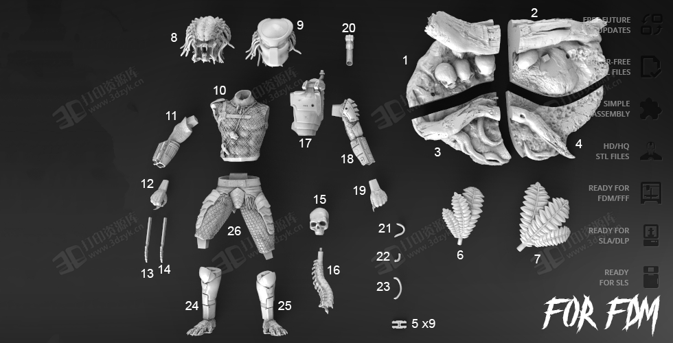 異形鐵血戰(zhàn)士捕食者高精度電影人物3d模型素材stl文件 (11).png