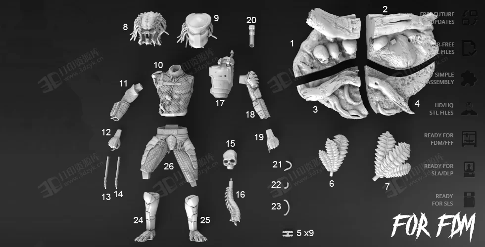 異形鐵血戰(zhàn)士捕食者高精度電影人物3d模型素材stl文件 (11).webp