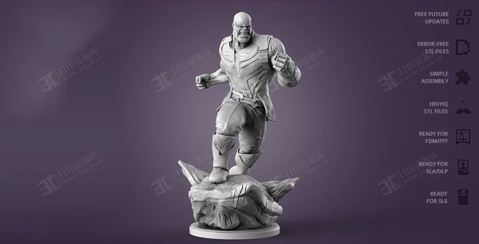 戰(zhàn)斗狀態(tài)下的派滅霸（Thanos）完整游戲手辦3d人物模型素材stl文件 (2).webp