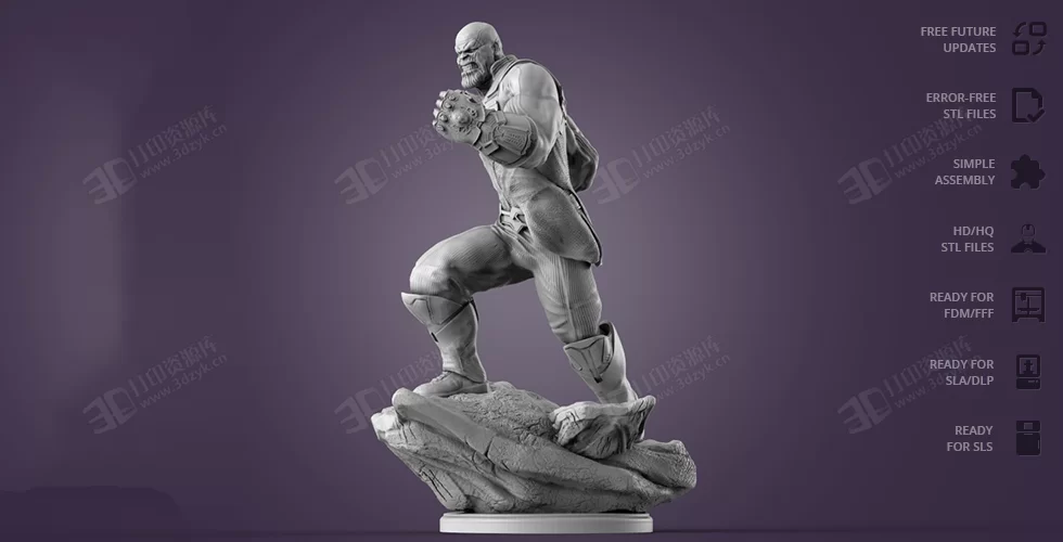 戰(zhàn)斗狀態(tài)下的派滅霸（Thanos）完整游戲手辦3d人物模型素材stl文件 (3).webp