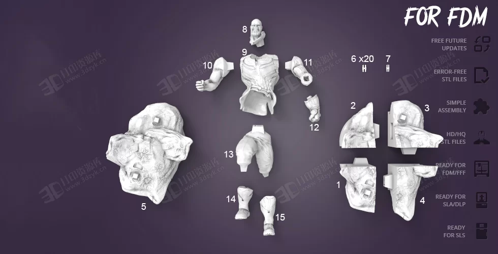 戰(zhàn)斗狀態(tài)下的派滅霸（Thanos）完整游戲手辦3d人物模型素材stl文件 (8).webp