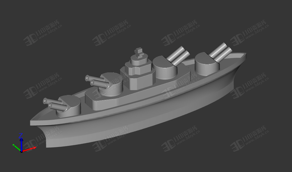 簡易帶槍炮塔的戰(zhàn)艦3d打印模型 (1).png