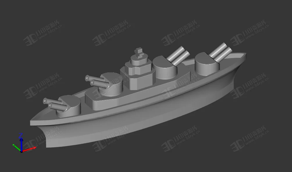 簡易帶槍炮塔的戰(zhàn)艦3d打印模型 (1).webp