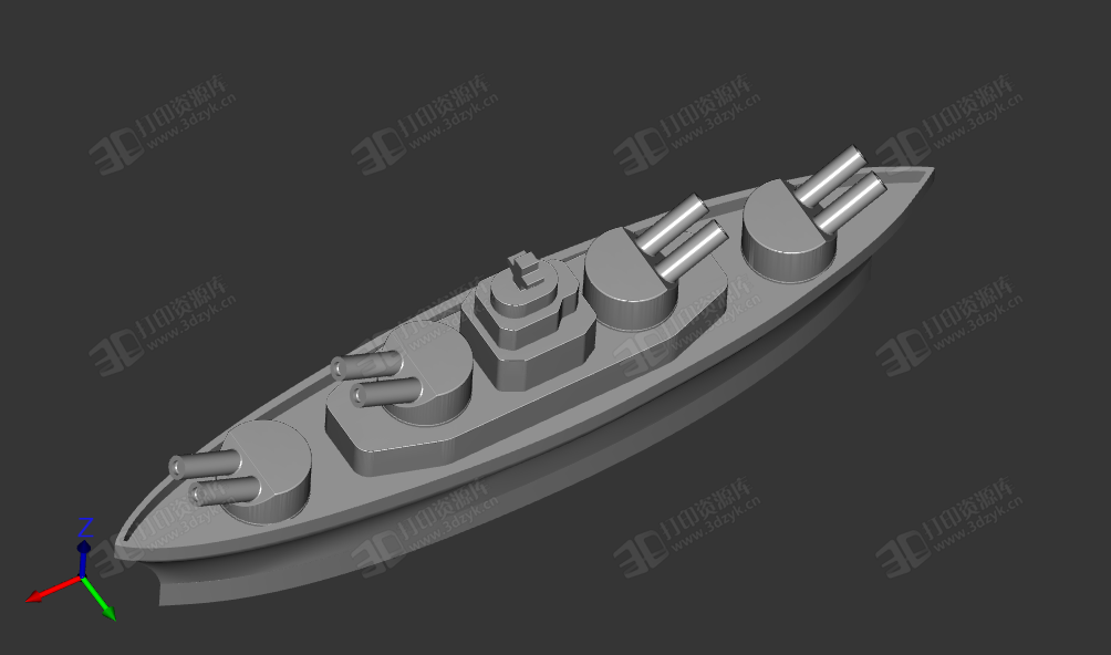 簡易帶槍炮塔的戰(zhàn)艦3d打印模型 (2).png