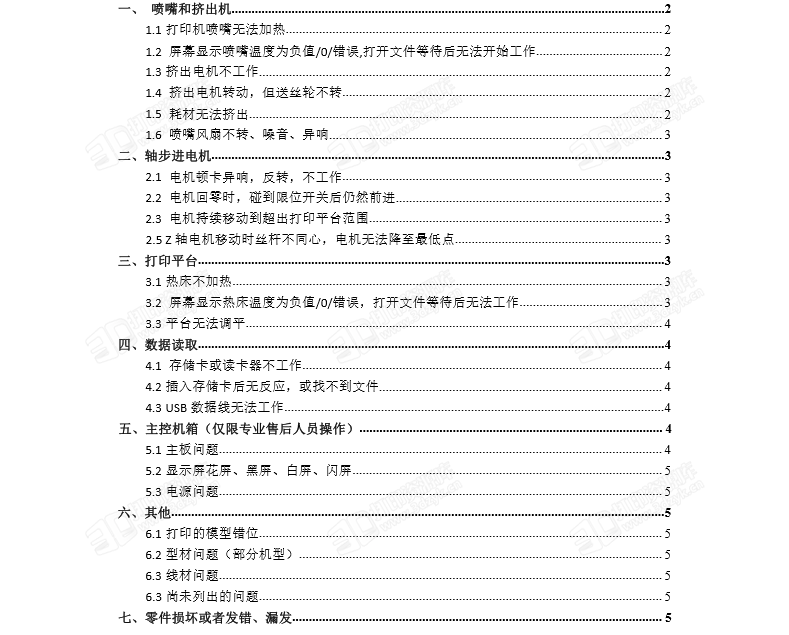 3D打印機常見硬件故障檢修指南 V.2.0